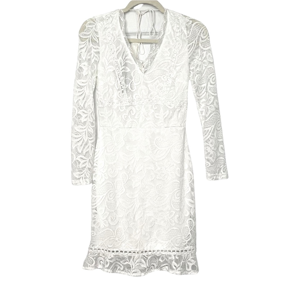 NEW Eilly Bazar White Lace Fitted Sheer Back Dress